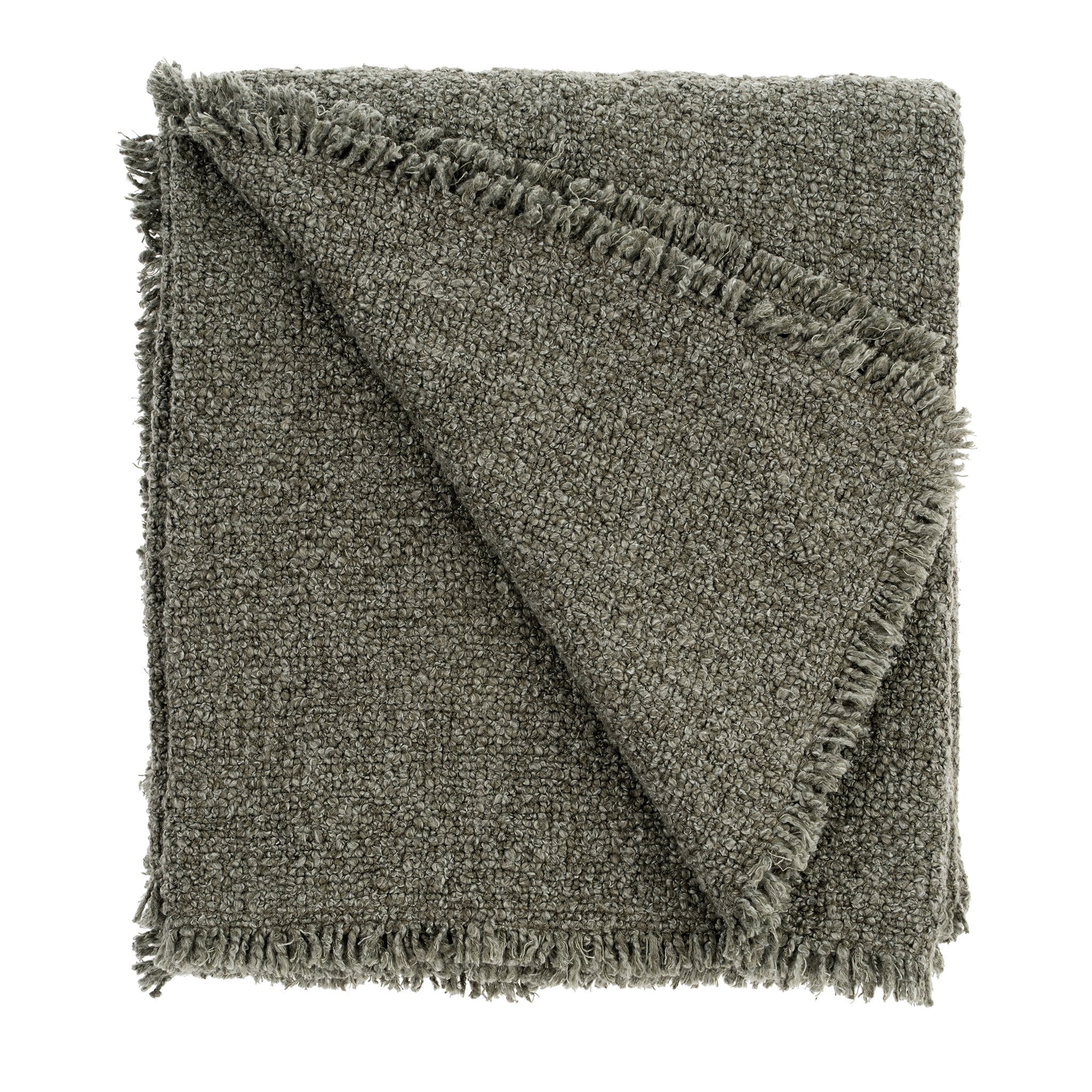 Fringe Boucle Throw Blanket Forest